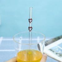 Transparent drinking glass straight reusable straws and cleaner brush